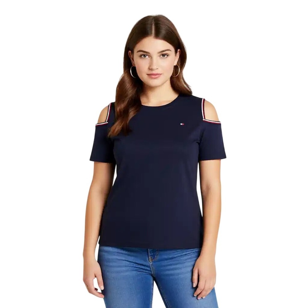Tommy Hilfiger Womens Navy Blue Cold Shoulder Knit Top Small NWT